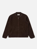 BROWN WOOL FLEECE ZIP BOMBER / UNIVERSAL WORKS