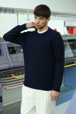 PULL COL ROND ALPAGA NORD BLEU MARINE CABANE MADE IN FRANCE MAILLE HOMME VERSAILLES