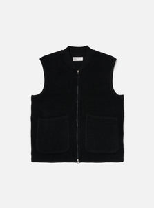BLACK WOOL FLEECE ZIP WAISTCOAT / UNIVERSAL WORKS