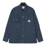 Carhartt WIP Parrish Shirt Jac bleu marine en velours côtelé, à manches longues, avec poches poitrine à boutons-pression.