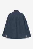 Dos du Carhartt WIP Parrish Shirt Jac Blue, chemise-veste homme en velours côtelé bleu foncé, décontractée.