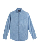 Chemise Chambray Bleu Portuguese Flannel à manches longues, col boutonné et poche poitrine.