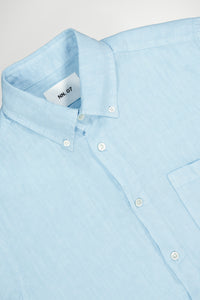 CHEMISE COL BOUTONNE ARNE EN LIN BLEU CIEL NN07