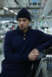 PULL EN LAINE AVEC UN COL OFFICIER BOUTONNE MONTAGNE BLEU CABANE MARQUE FRANCAISE DE PULL 