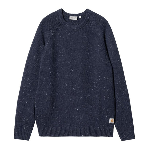 KNIT ANGLISTIC SWEATER NAVY CHINE CARHARTT CHASE MAILLE HIVER AUTOMNE CHAUD HOMME FW24 BOUTIQUE VERSAILLES
