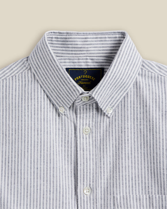 CHEMISE COTON FLANELLE COL BOUTONNE BRUSHED OXFORD RAYÉ BLEUE PORTUGUESE FLANNEL