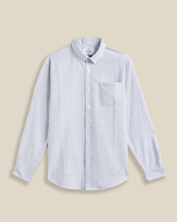 Chemise à rayures noires et blanches Belavista – coupe droite, col boutonné, 100 % coton. Une pièce estivale raffinée signée Portuguese Flannel, disponible chez SEE YOU à Versailles.
