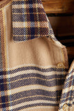 CHEMISE EN COTON EPAIS PORTUGUESE FLANNEL  A CARREAUX BEIGE RAYE BLEUE