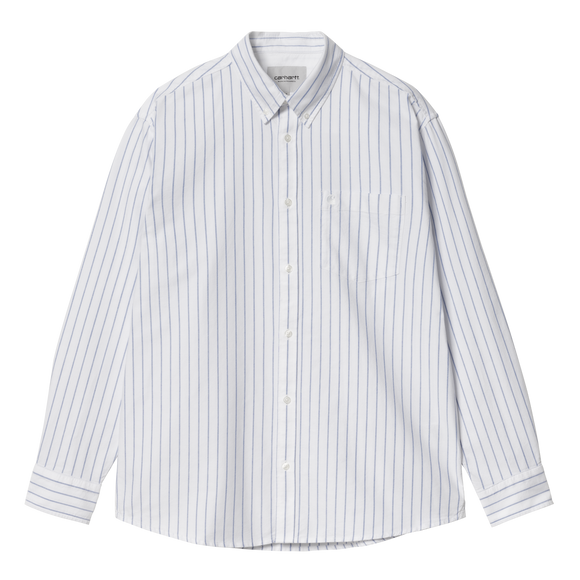 CHEMISE CARHARTT BLANCE RAYURES BLEUES ETE COL CLASSIQUE HOMME FEMME