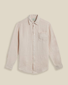 Chemise en lin beige à manches longues – modèle Raw de Portuguese Flannel. Coupe classique, col structuré et tissu léger. Élégance naturelle à découvrir chez SEE YOU, concept store homme à Versailles.