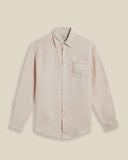Chemise en lin beige à manches longues – modèle Raw de Portuguese Flannel. Coupe classique, col structuré et tissu léger. Élégance naturelle à découvrir chez SEE YOU, concept store homme à Versailles.