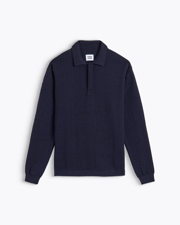 SWEAT POLO NEMESIS NAVY HOMECORE COTON LIGNE ROUGE MARQUE FRANCAISE COLLECTION HOMME CHIC BLEU MARINE FW24 BOUTIQUE VERSAILLES Streetwear Homecore Mode urbaine Casual chic Minimaliste Look Homecore Homecore Paris Vêtements Homecore Mode Homecore Marque Homecore