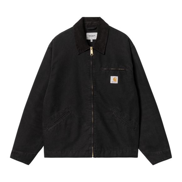 JACKET VESTE SHIRT BOUTON ZIP NOIR COL NOIR COL VELOUR OG DETROIT STONE BLACK CARHARTT LOGO HOMME PRINTEMPS ETE SS25 NOUVEAUTES COLLECTION MODE STREETWEAR CASUAL MANCHES LONGUES BOUTIQUE VERSAILLES