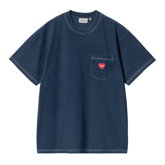 TEE SHIRT CARHARTT BLEU DENIM COUTURE APPARENTES POCHE COEUR HOMME FEMME MIXTE SS25 PRINTEMPS ETE VERSAILLES