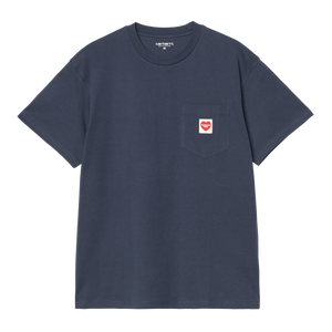 TEE SHIRT POCKET HEART BLUE CARHARTT WIP LOGO COEUR ROUGE MIXTE LOOSE EN COTON 