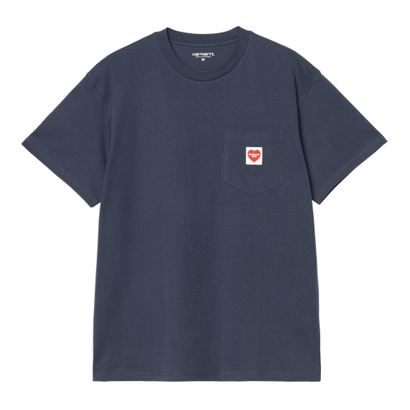 TEE SHIRT POCKET HEART BLUE CARHARTT WIP LOGO COEUR ROUGE MIXTE LOOSE EN COTON 