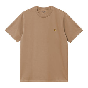 TEE SHIRT SS CHASE COUPE AMPLE MARRON BEIGE SKIN GOLD BRODERIE COL ROND COTON HOMME FW24
