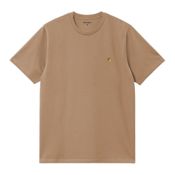 TEE SHIRT SS CHASE COUPE AMPLE MARRON BEIGE SKIN GOLD BRODERIE COL ROND COTON HOMME FW24