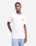 T-shirt Duali Beige, coupe droite et col rond. Confection en coton biologique pour un confort optimal. Sérigraphie artistique sur la poitrine, ajoutant une touche graphique et originale.