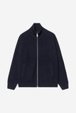 Veste pull Banley Carhartt WIP bleu marine foncé, côtelée avec zip intégral et poches.