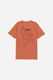 Dos du T-Shirt Let Go Mandarine Olow orange avec illustration d'un personnage stylisé tenant une fleur et les mots 'BLOOM EVERYDAY'.