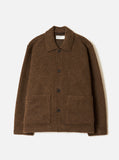 Veste Rams Universal Works en polaire de laine marron chiné, coupe décontractée avec col et poches plaquées, vue de face.