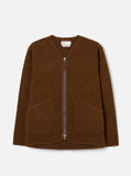 Veste zippée Universal Works en polaire de laine marron chiné, coupe droite avec col rond et poches plaquées.