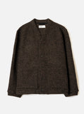 Cardigan Advance Raven Fleece marron Universal Works avec motif chevrons, col en V et boutons.