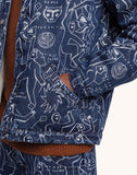 Veste Akka Life Dance Olow, veste en jean bleue avec des motifs  deux poches fermeture boutonnée