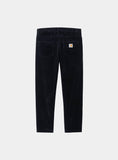 Pantalon Newel Carhartt WIP en velours côtelé bleu marine foncé, vue de dos avec logo.