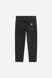 Jean Carhartt WIP Newel Pant Raven, vue arrière. Pantalon gris foncé d'lavé avec poches arrière visibles et patch logo.